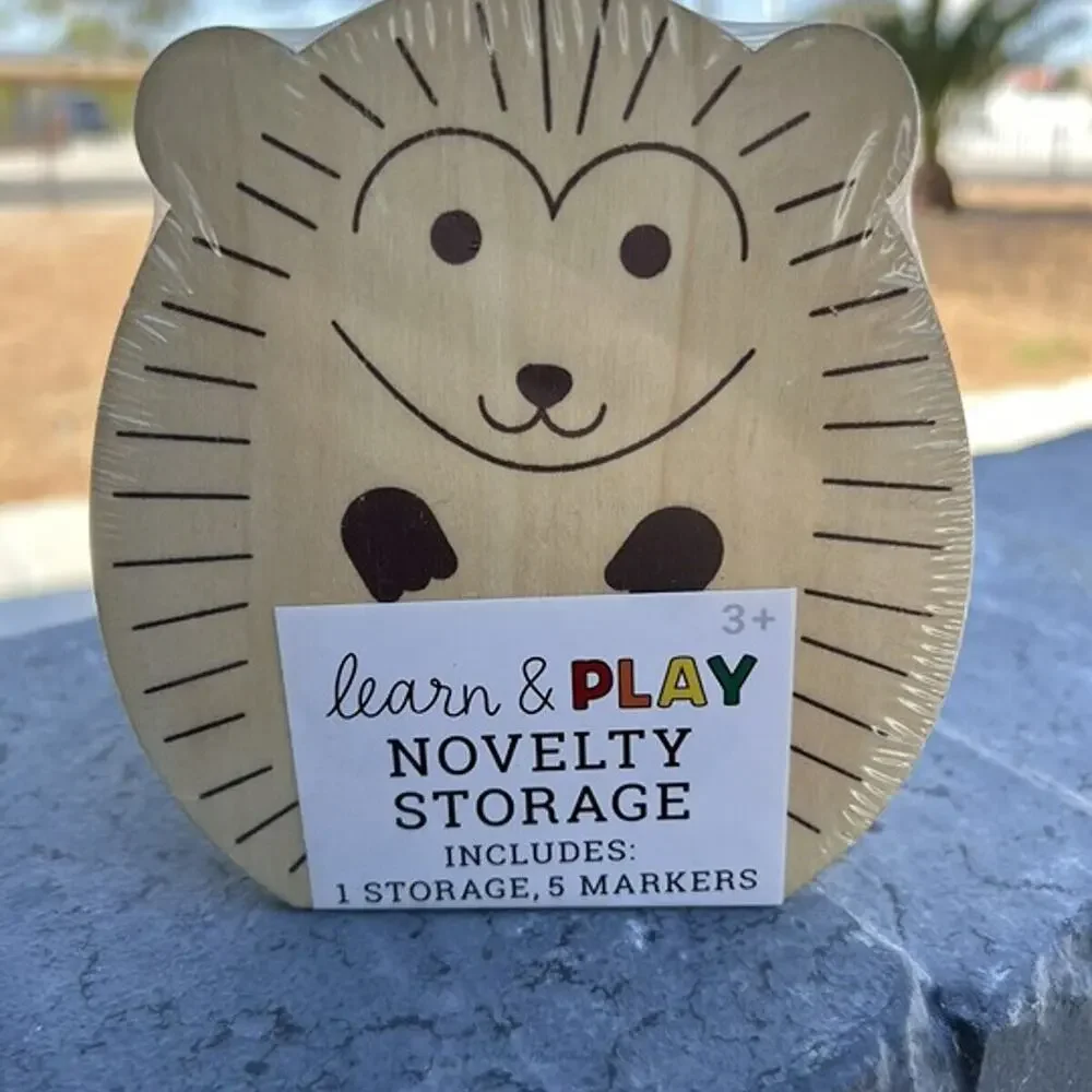Kids Wooden Hedgehog Pencil & Pen Storage Caddy with 5 Markers